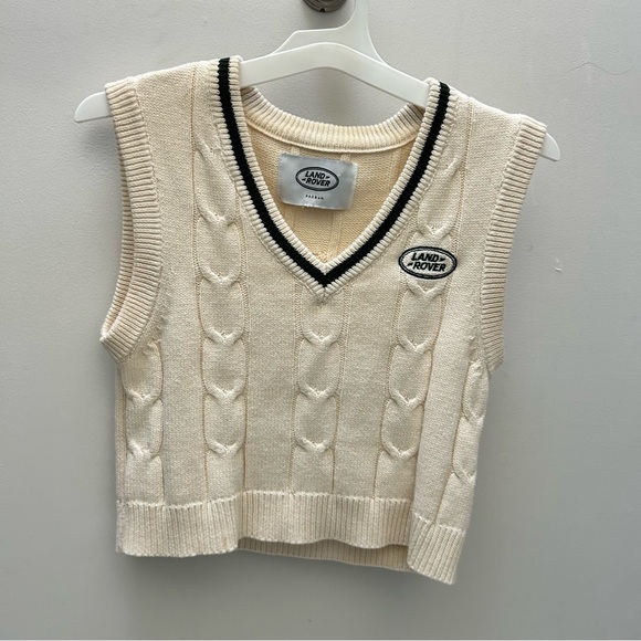 Pacsun Land Rover Cream Cable Knit v neck sweater Vest size S - Picture 1 of 5